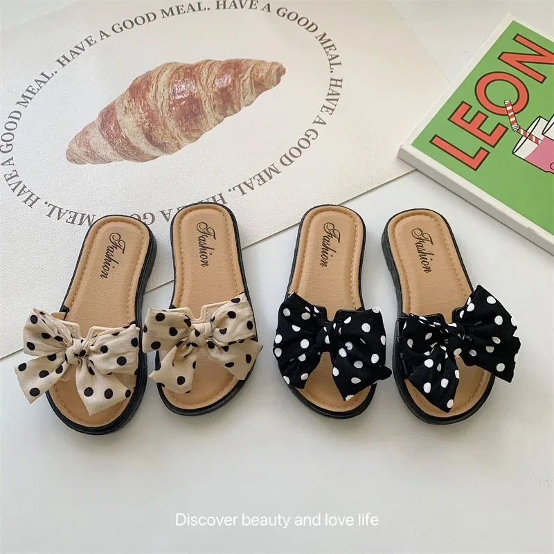 2025 New Bow Open Toe Slide Sandals Non-slip Flip Flops Children Home Slippers Kids Girls Summer Cute Beach Slippers