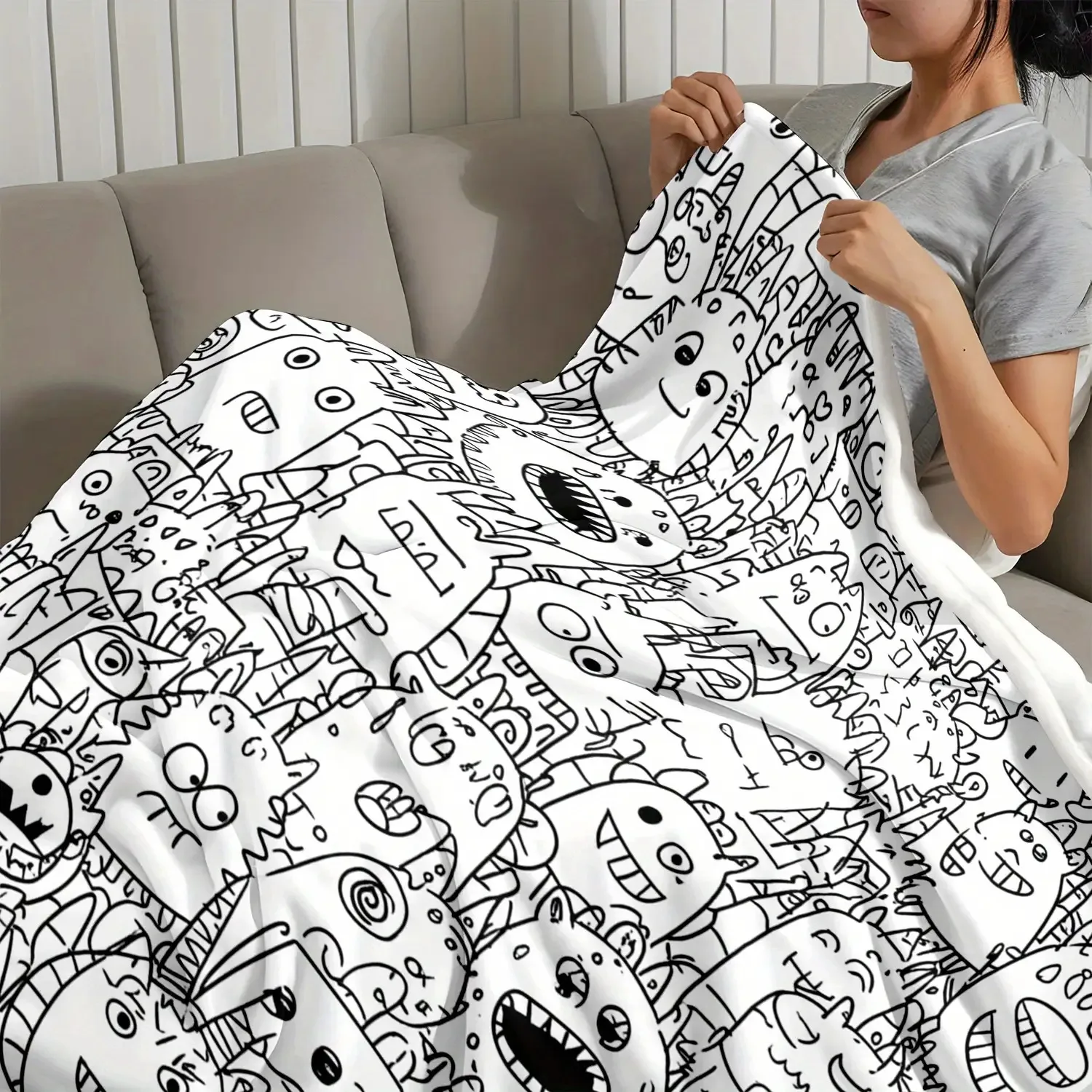 1 Stück wunderbare Cartoon-Monster-Decke, bedruckte Flanelldecke für Camping und Reisen, geeignet für Sofa, Schlafzimmer, Wohnzimmer, Bett