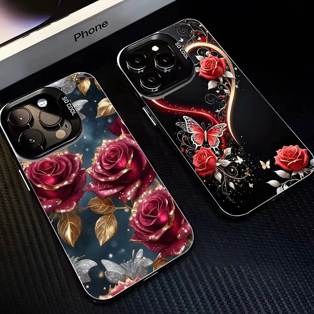 

Rose Phone Case For iPhone17,16,15,14,13,12,11 Plus,Pro Max Black Matte Shockproof Cover
