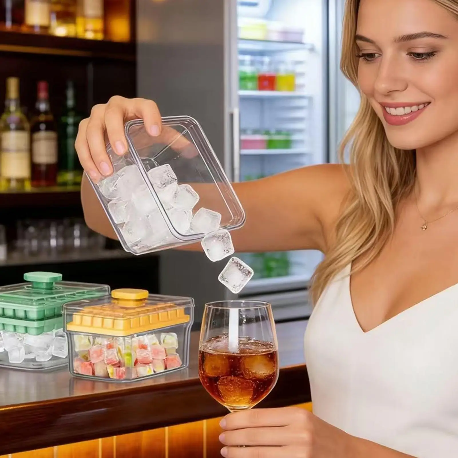 Ice Tray 68-Cube Large Leakproof Stackable Press Release Ice Maker Mold Freezer Trays for Home Kitchen Restaurant Camping Summer