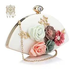 Elliptical Wedding Party Bags Women Floral Pearl Dinner Clutch Wallet Diamond Crystal Bride Evening Purse Chain Shoulder Handbag