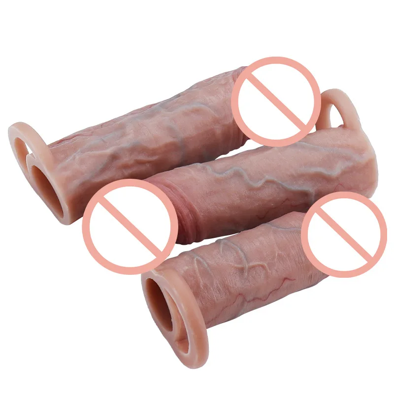 3 Size Soft Realistic Penis Sheath Reusable Silicone Condom Cock Extension Sleeve Dick Enlargement Delay Ejaculation Men Sex Toy