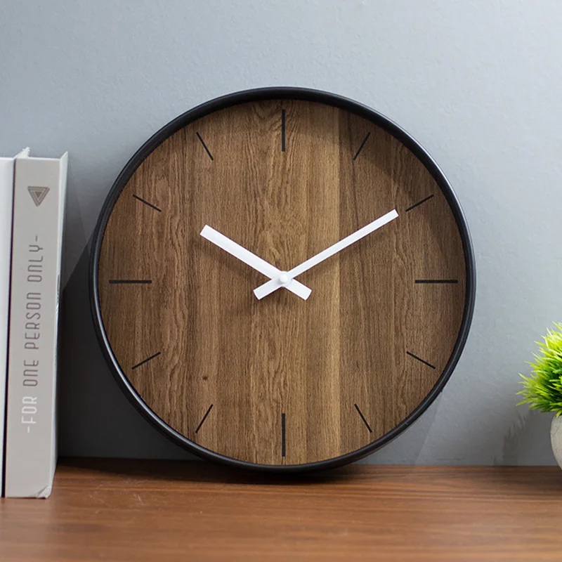 

Minimalist Imitation Wood Grain Pointer Wall-mounted Clock Living Room Table Wall-mounted Plastic Quartz Clock Wooden House Deco