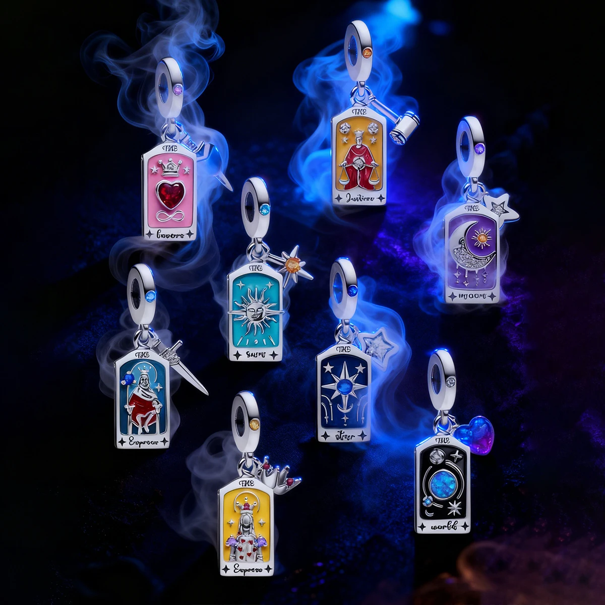 Mit 925er Silber überzogene, geheimnisvolle, bezaubernde Tarot-Kartenserie, Charms, Perlen, DIY-Armband, Halskette, Geschenk für hochwertigen Schmuck