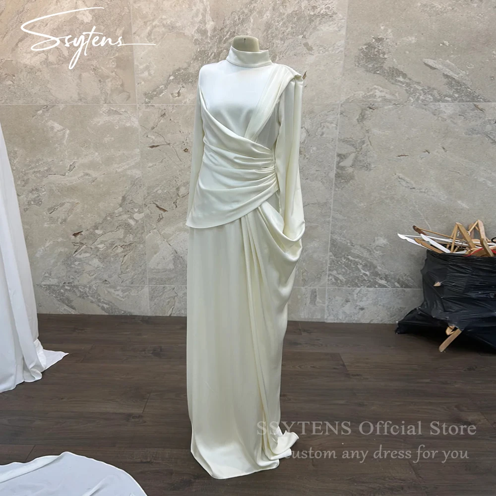 SSYTENS Modern Muslim Wedding Dresses Floor Length Bride Party Dresses Solid Satin Bridal Gowns Vestidos de Novia Customized