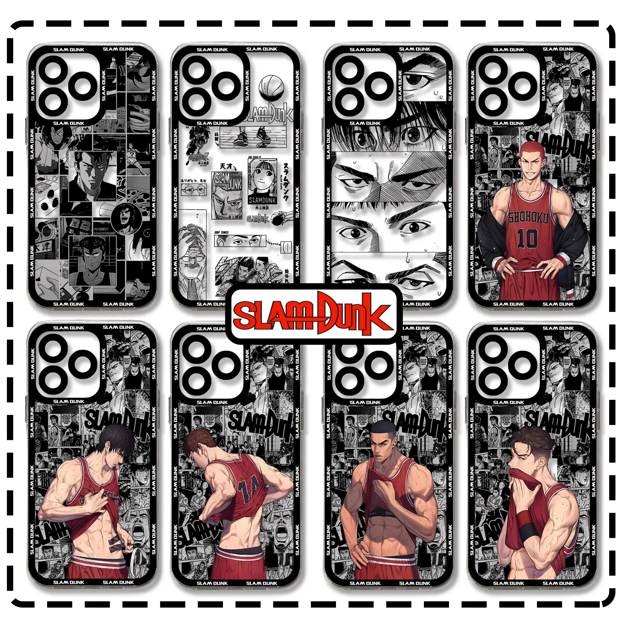 

Black SLAM DUNK comics Hot Japan Phone Case For iPhone 15 14 13 12 11 Mini Pro Max X XR XSMax 7 8 Plus SE20 Transparent Cover