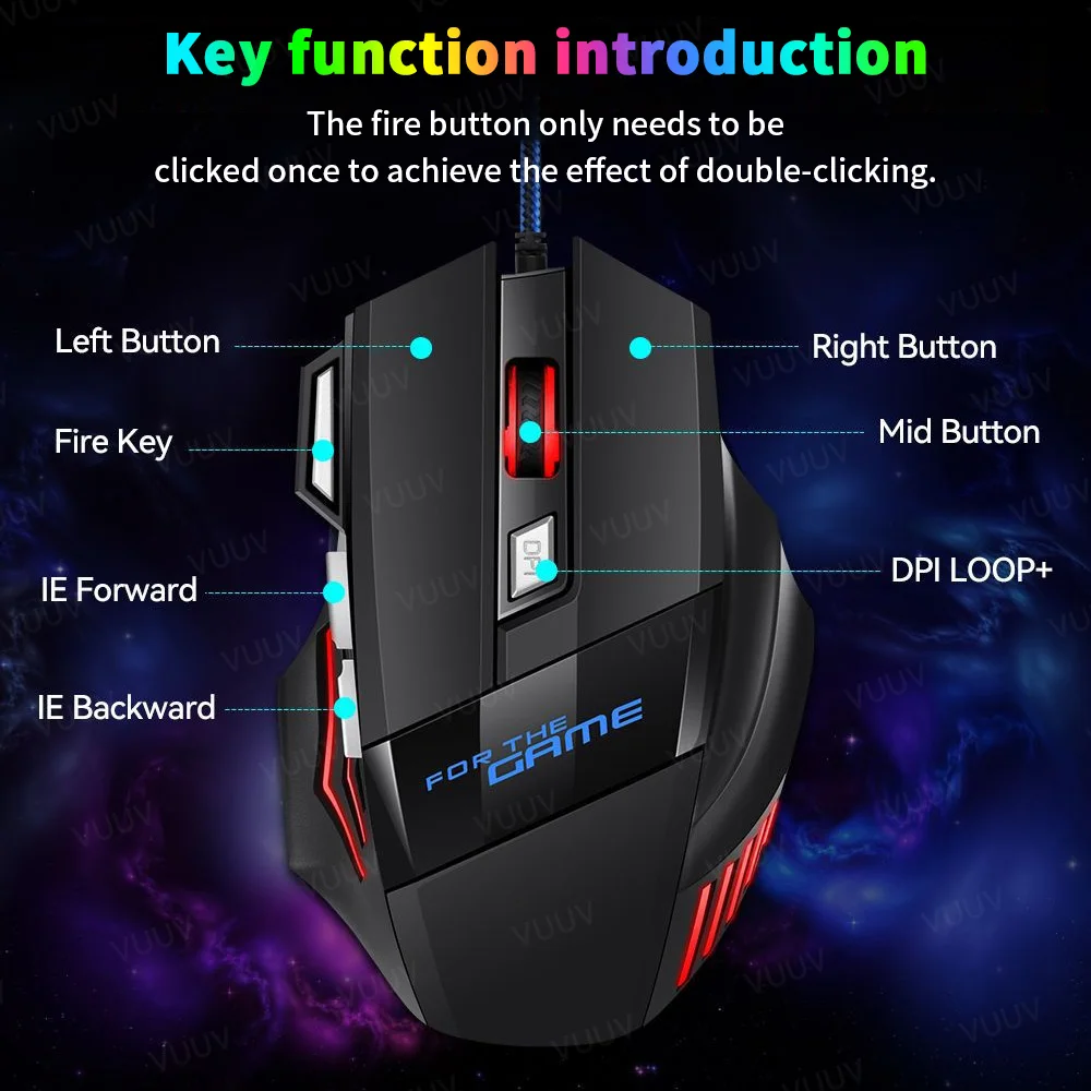 AIEACH Wired Ergonomic Gamer Mouse for Computer Laptop Macbook 7 Buttons 3200DPI Backlight Gamer Mouse Gaming Setup Accessories