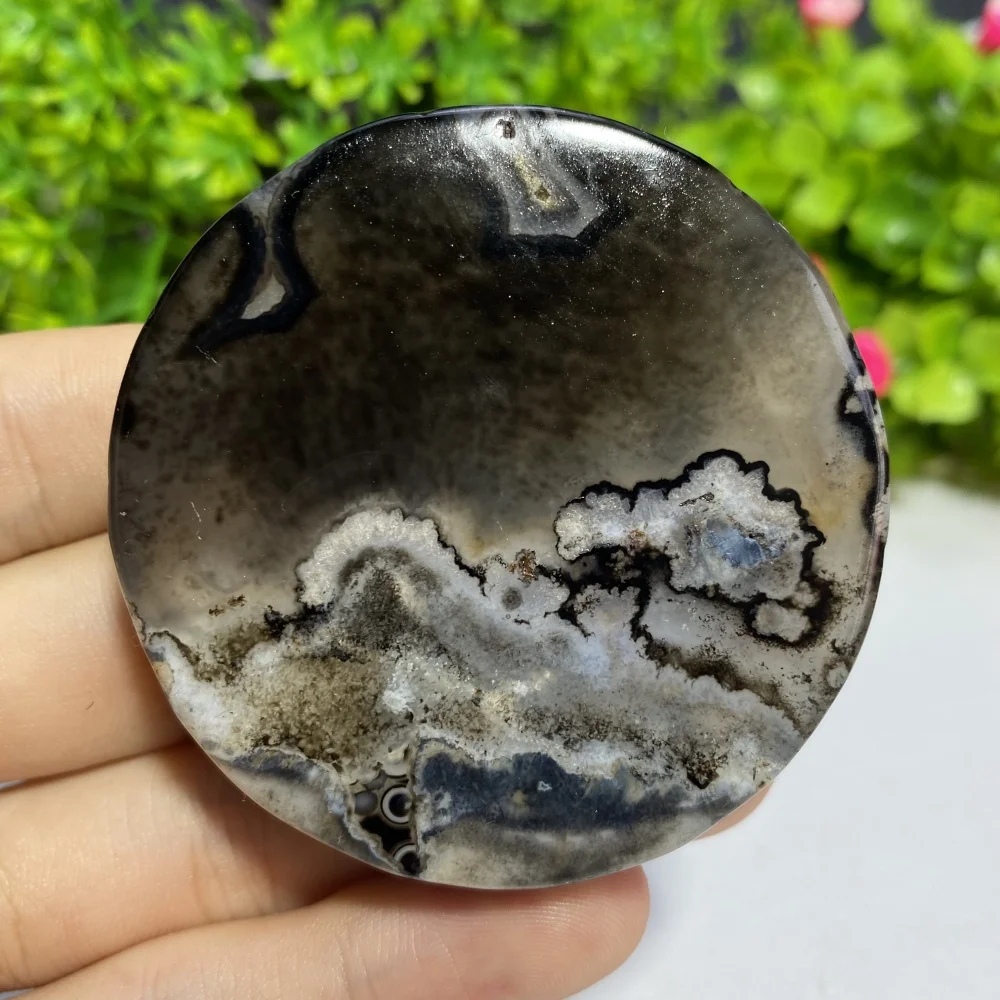 Natural Black Agate Circle Slice Polished Reiki Healing Stone Mineral Specimen Home Room Decor Gift view 5