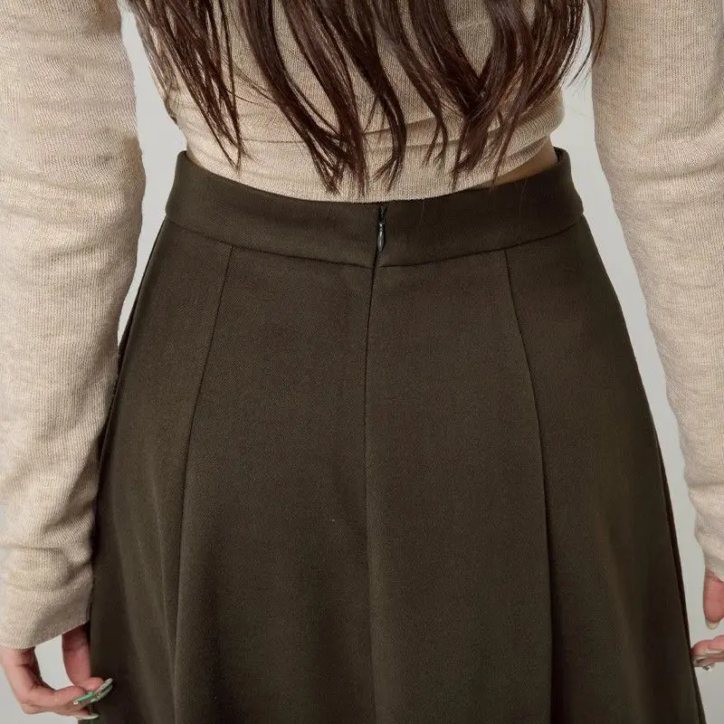 2026 New High Waist Woolen Skirt Women Autumn and Winter Long Pleated Skirts Female Fashion Solid Color A-line Skirts U522