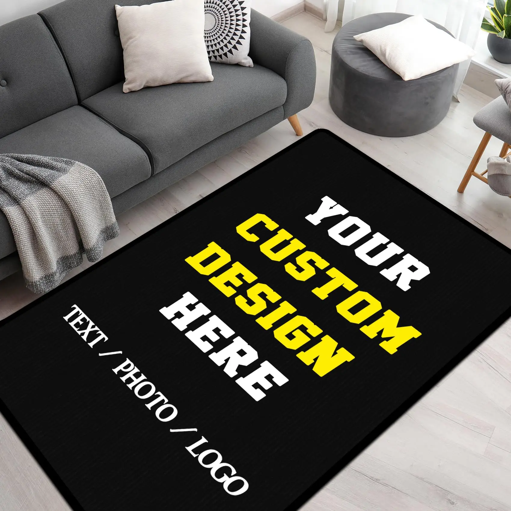 

Custom Photo Carpet Upload Your Logo Photo Customizable Soft Flannel Photo Rug Washable Anti-Slip Personalized Rug Home Decor