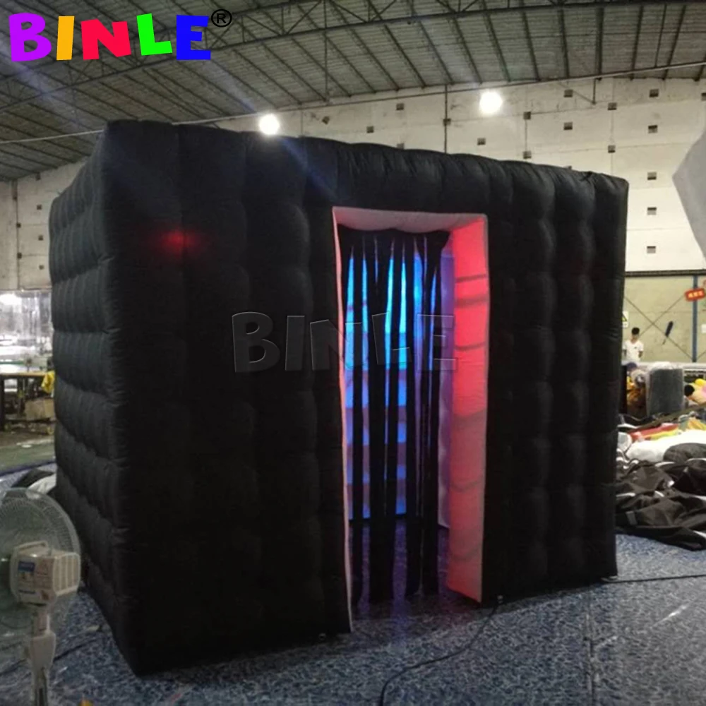 

High quality LED inflatable photo booth black inflatable photobooth studio 2.4m cube tent for party