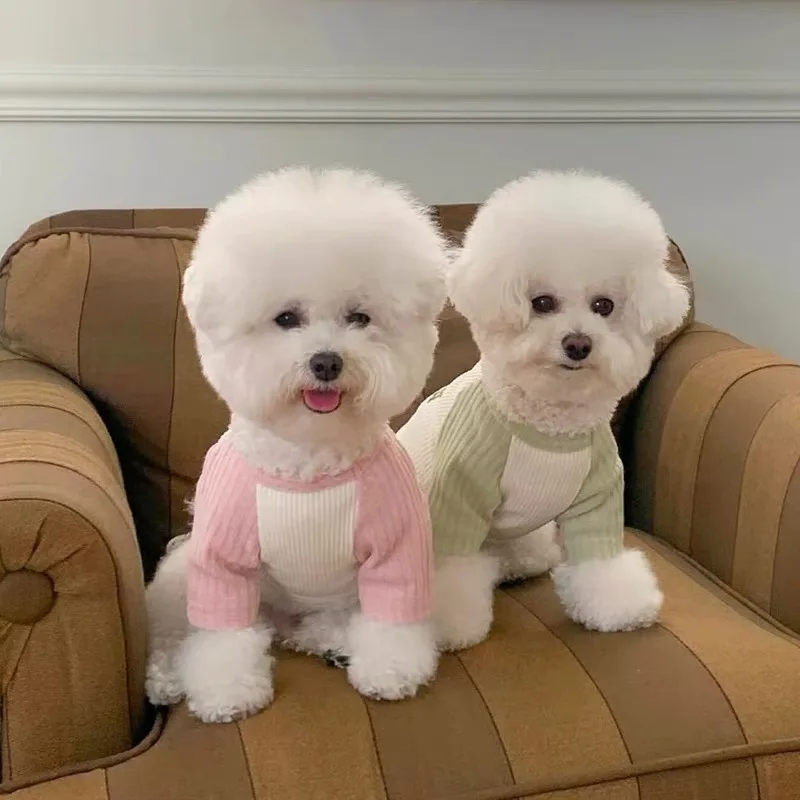 

Cute European-Style Pet Clothing Teddy Knit Bottoming Shirt Pomeranian Patch Sleeve Vest Yorkshire Winter Warm Pullover