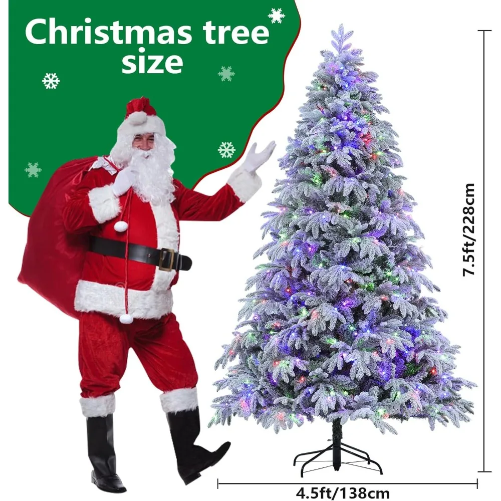 Christmas Tree,7.5 ft Flocked Christmas Tree Prelit with10Functions Colorful Lights,Spruce Artificial Christmas Tree,Easy Ass