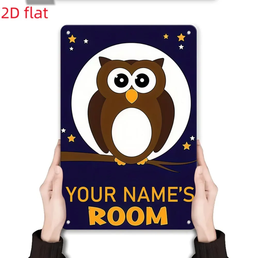 Custom Owl Tin Plaque 8x12in, Personalized Name Metal Sign, Study Room Wall Art Gift, Home Room Decor Only