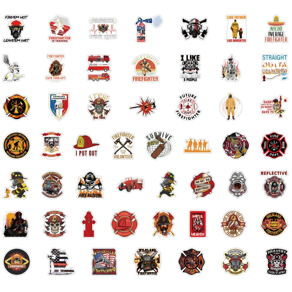 50Pcs/Lot Firefighter Stickers Waterproof No-Duplicate For Skateboard Laptop Luggage Water Bottle Phone Car Decals Kids Toys