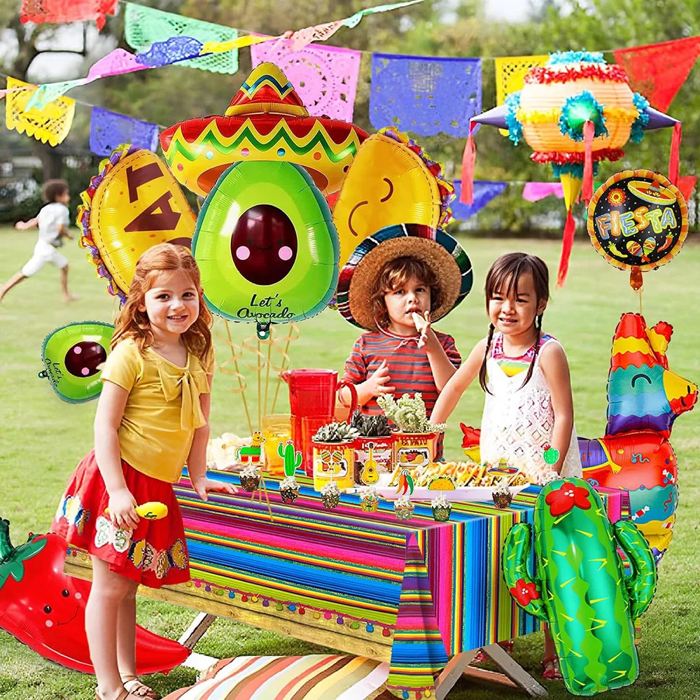 Carnival Party Decoration Set, Big Taco Party Decoration Set - 15 Pack, Fiesta Taco American Camel Cactus Avocado Chili Wide Balloon Suitable for