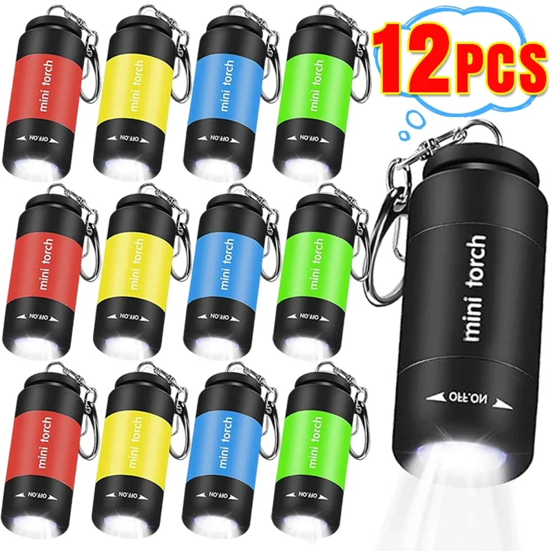 12-1PCS Mini Keychain Flashlight Portable USB Rechargeable LED Torch Pocket Light Waterproof Outdoor Camping Emergency Lighting