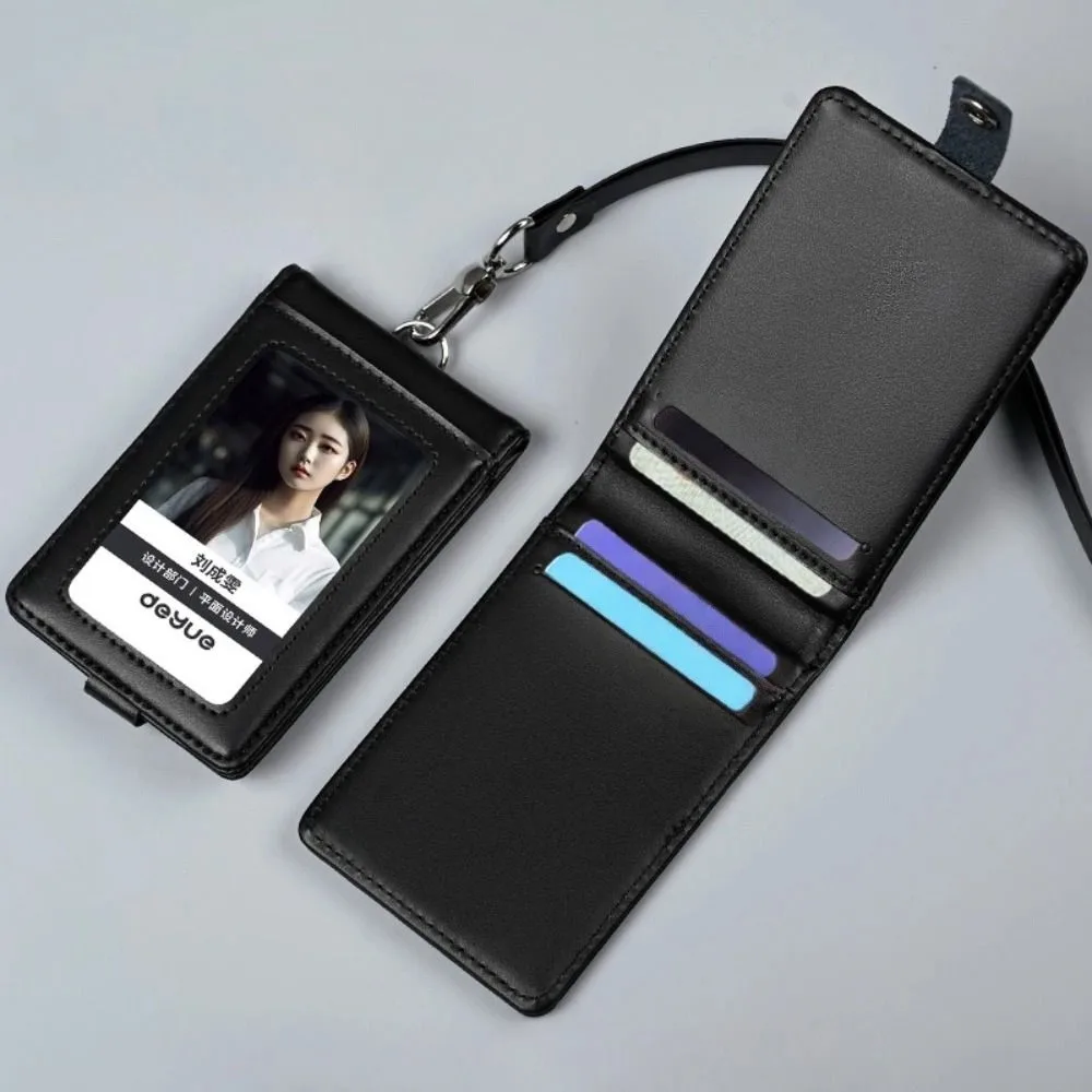 

Кожаный держатель для ID-карты/бейджа с застежкой и шнурком, чехол для пропуска сотрудника, защитный футляр для рабочего пропуска, флип-кейс для фотокарточек, нагрудный чехол для студенческого билета