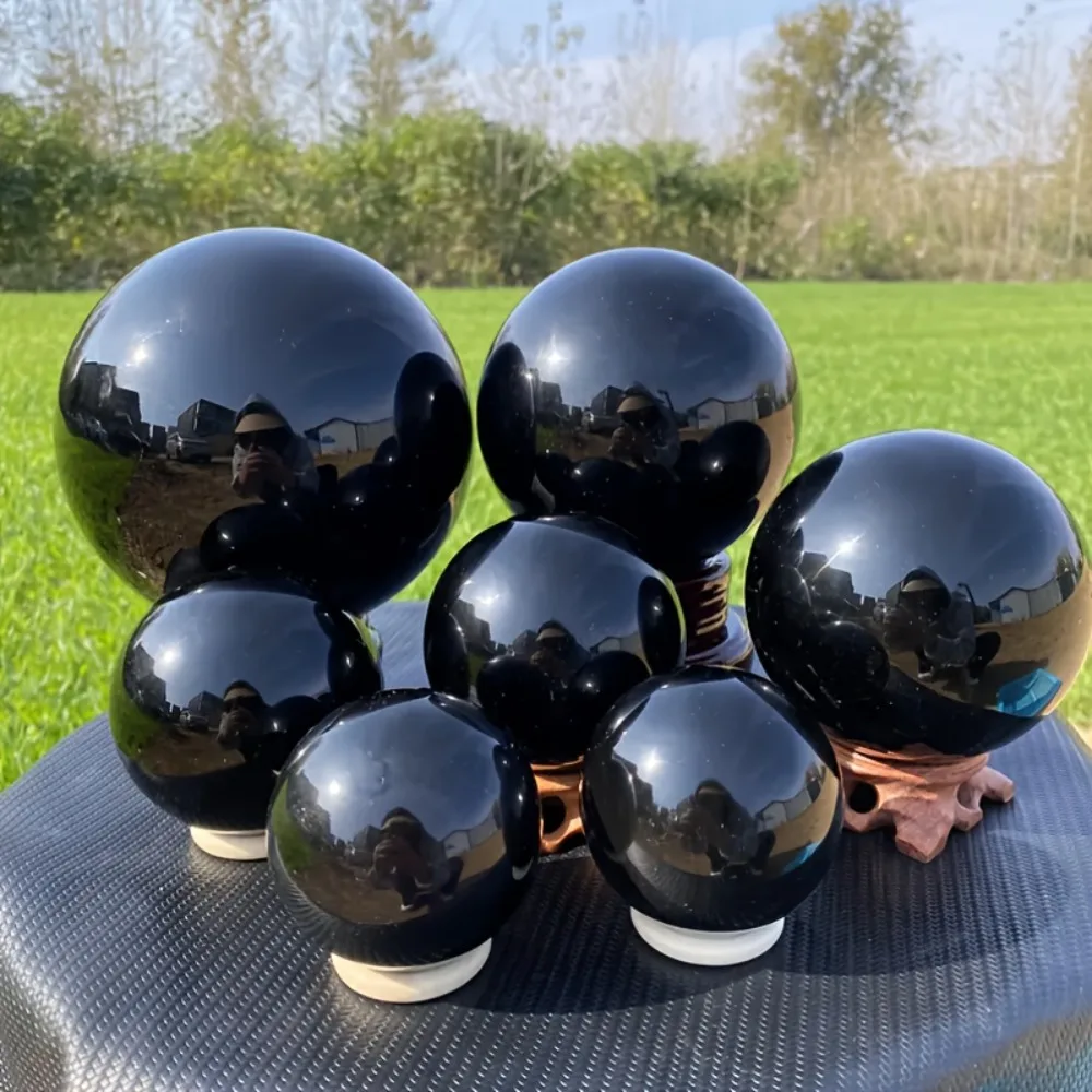 Natural Black Obsidian Sphere Black Obsidian Ball for Fengshui Meditation Crystal Healing Divination Sphere Home Decoration