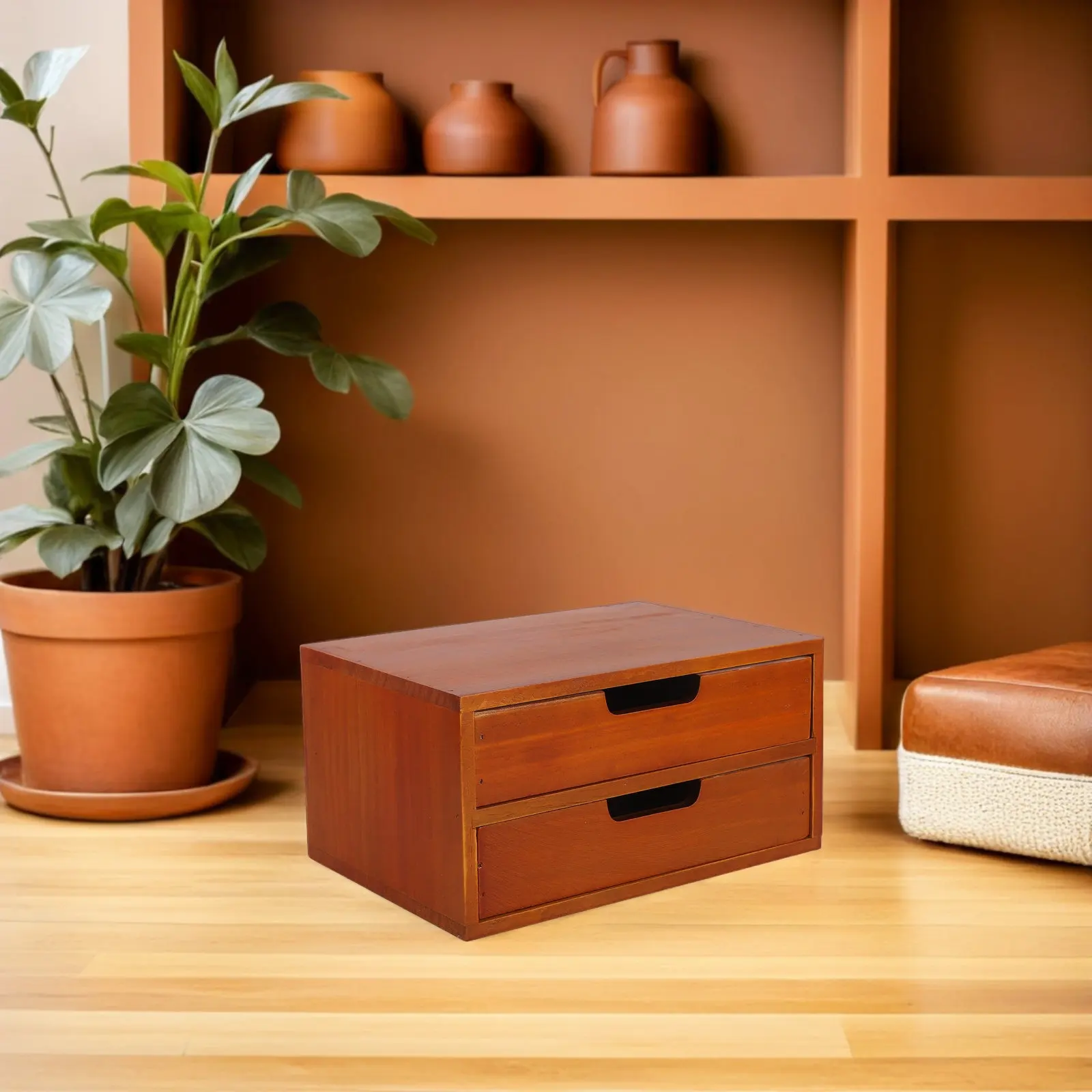 2-Drawer Wood Desktop Storage Cabinet Vintage Desk Organizer for Office Study Craft Supplies Storage and Small Item Organizer