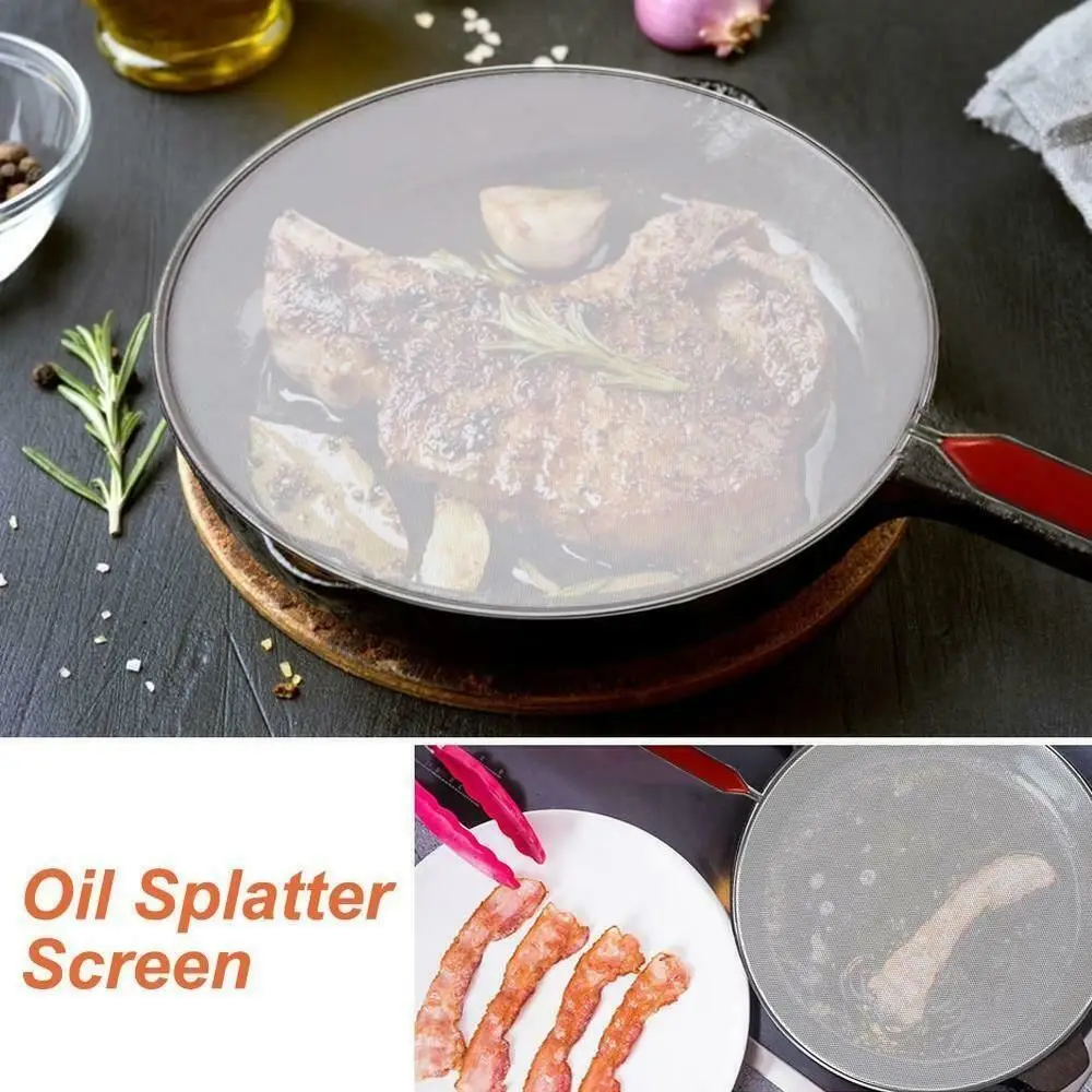Anti-splash Durable Guards Mesh Kitchen Supplies Multifunctional Oil Splatter Screen Stainless-Steel with Handle Oil Splash Lids