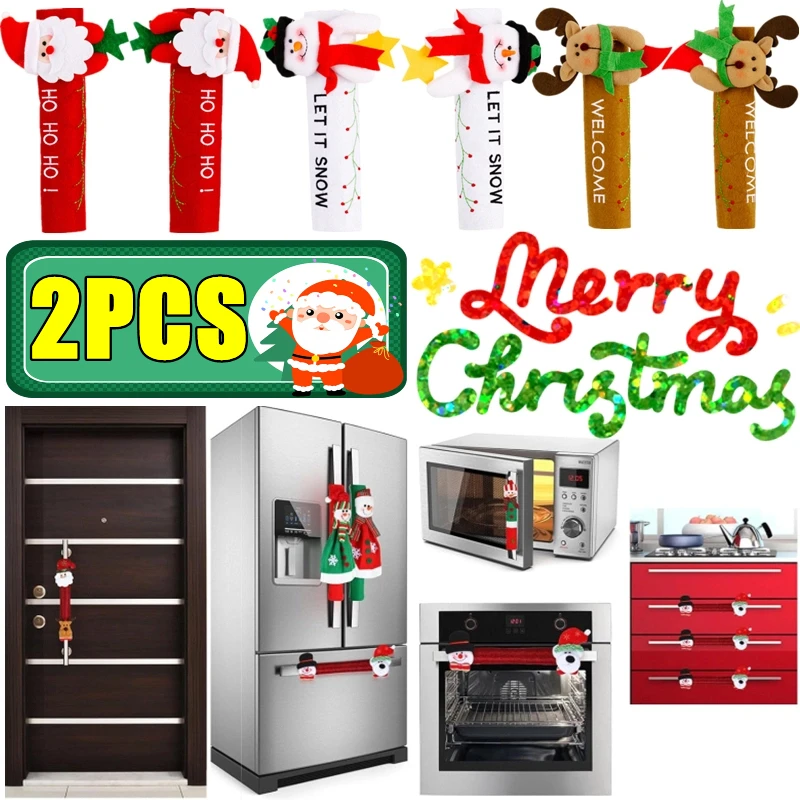 

New 2PCS/Set Christmas Plush Cloth Refrigerator Handle Covers Appliance Handle Covers Xmas Decorations for Home Navidad New Year
