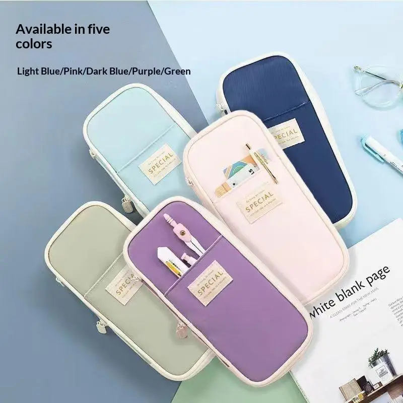 Oxford Cloth Large Capacity Pencil Case Portable Smooth Zipper Stationery Bag for Students School Daily Use Office Workers