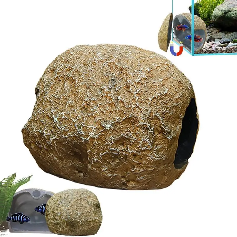 

Aquarium Fish Hide Cave Decoration Detachable Fish Tank Magnet Shelter House for Betta Shrimp Turtle Amphibians Small Lizards