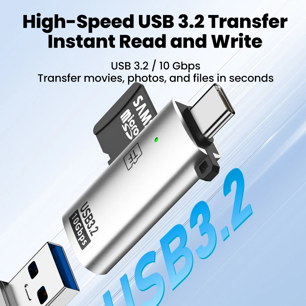 USB 3.2 Dual-Mode OTG Card Reader for Storage TF SDXC Memory Card Reader for Mac iPhone 8in1 104W High-Speed Data Transfer