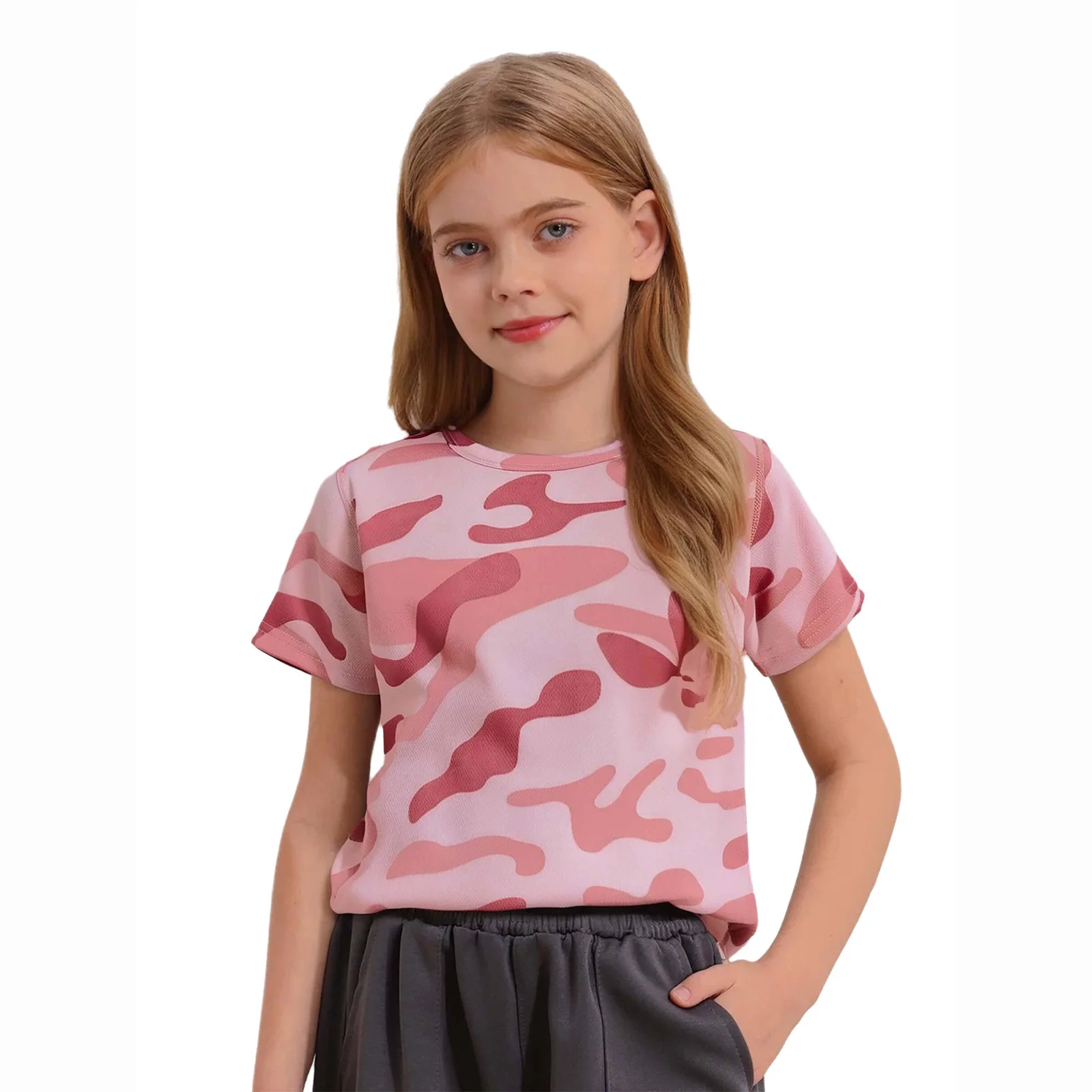 3Pcs Kids Boys Girls Quick-drying Moisture-Wicking Sports Tops Unisex Children Short Sleeve Camouflage Print T-shirt Sportswear