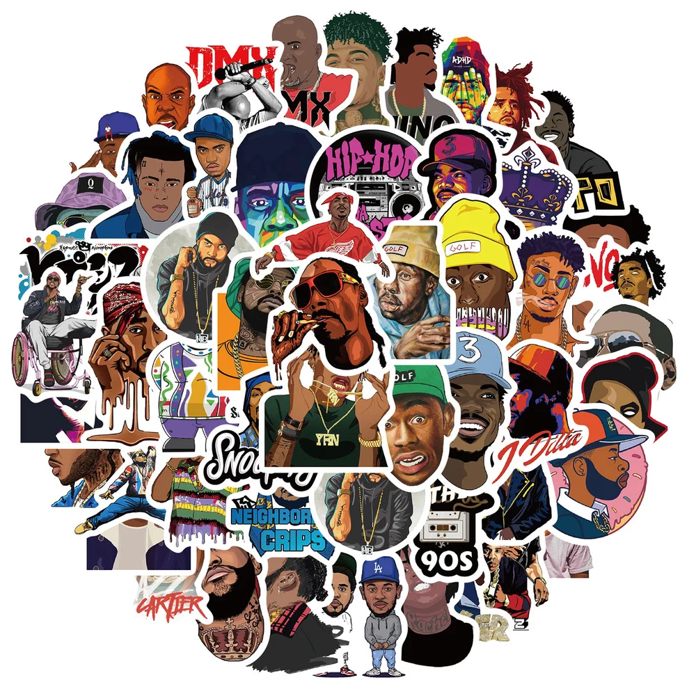 10/64PCS Hiphop Music Cool Rapper Stickers DIY Travel Luggage Phone Laptop Waterproof Classic Toys Decal Rap Star Stickers