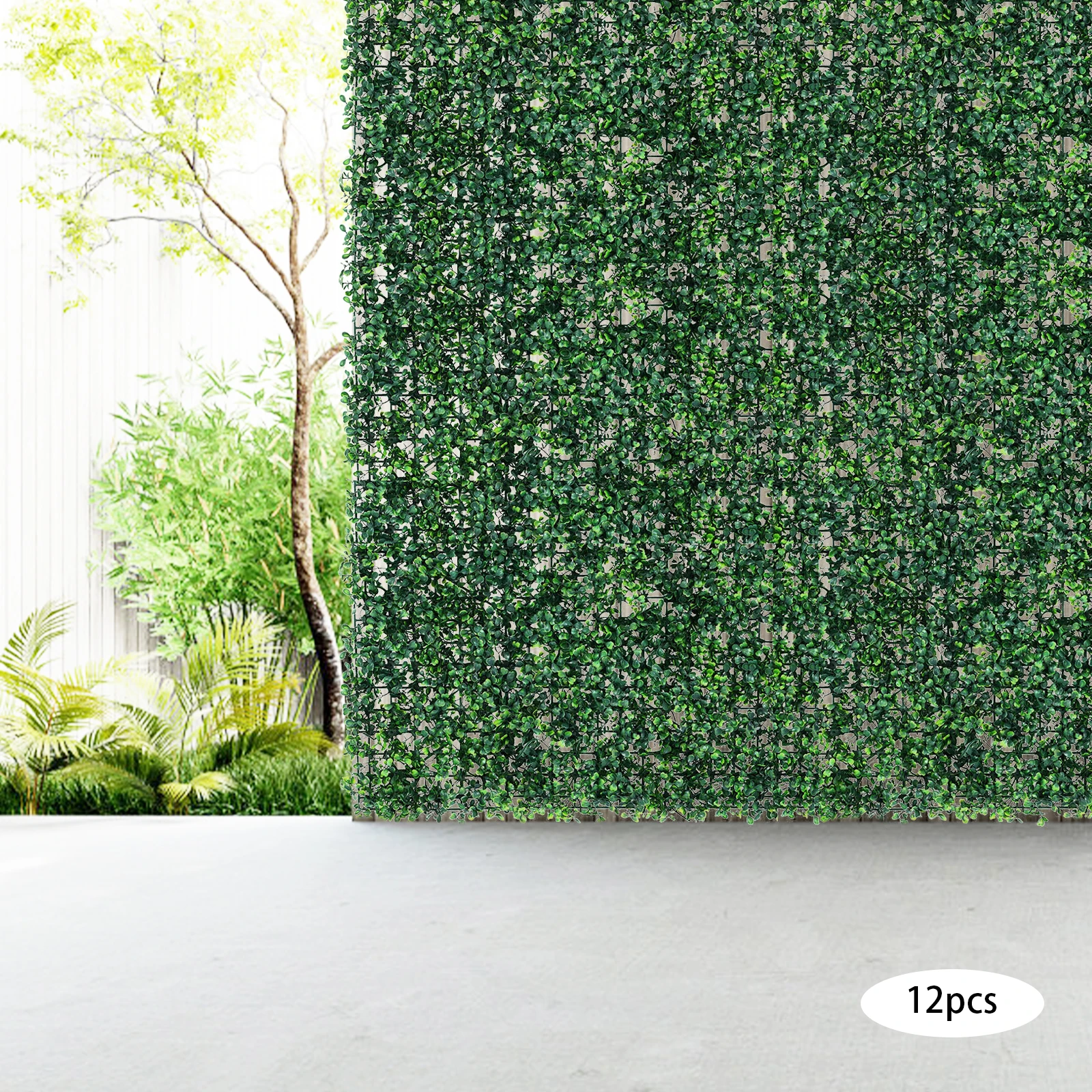 12 Panneaux de verdure artificielle 60x40cm en PE, panneau de haie artificielle pour clôture de jardin, décoration de fond