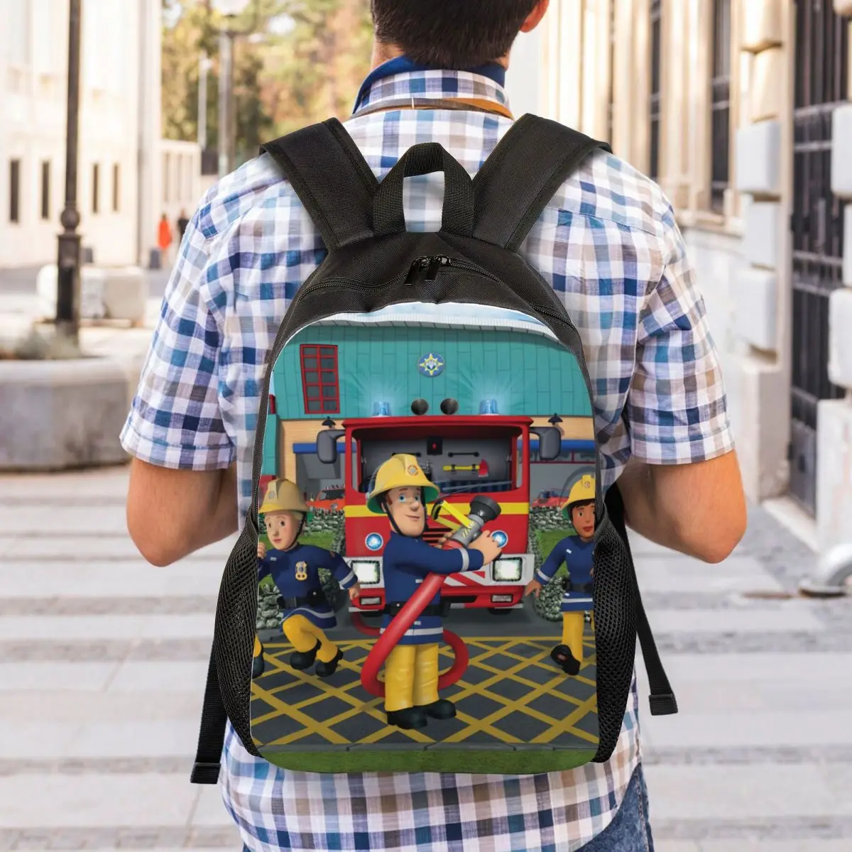 Custom Fireman Sam Travel Backpack Men Women School Laptop Bookbag Cartoon Firefighter College Student Daypack Bags