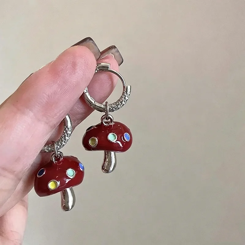 Vintage Creativity Oil-Drop Redwine Beads Mushroom Pendant Earrings for Women Fashion Accessories Charm Jewelry Party Gift view 4