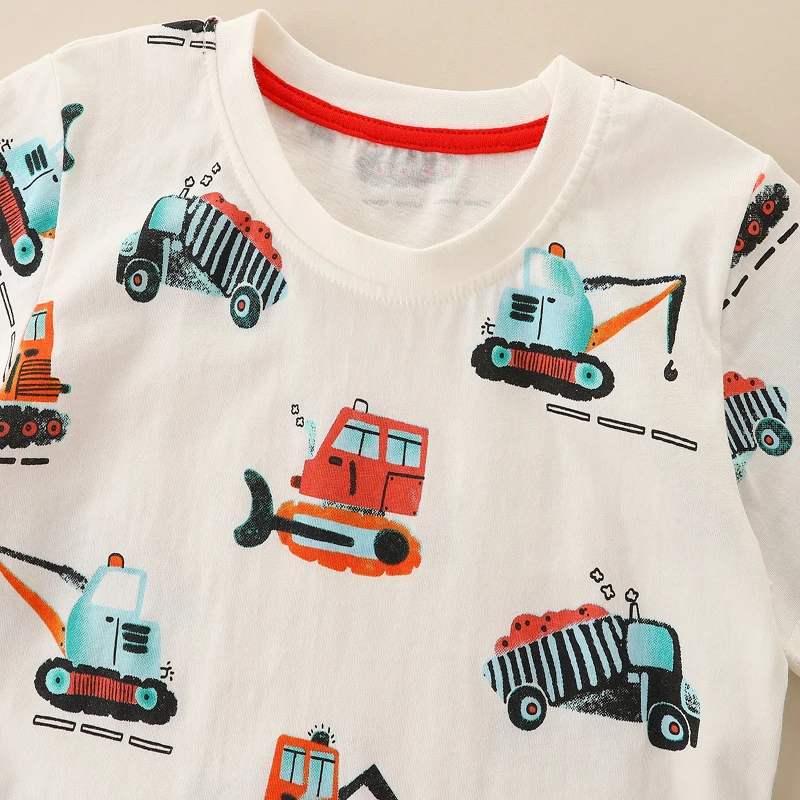 SAILEROAD 2023 New Summer T Shirt Cotton Short Sleeve Cartoon Excavator T-shirts Kids Tee Tops Boys Children Clothes 2-7 Years