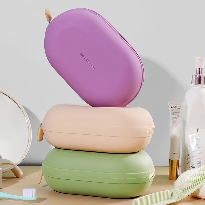 Large Capacity Silicone Cosmetic Bag Waterproof Space Saving Travel Storage Bag Dust-proof Zipper Closure Coin Purse Travel