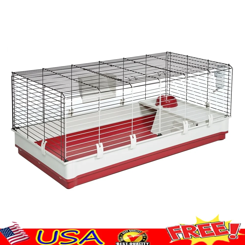 

Deluxe X-Large Rabbit Guinea Pig Cage with Elevated Platform Water Bottle Food Bowl Hay Feeder Easy Access Small Animals