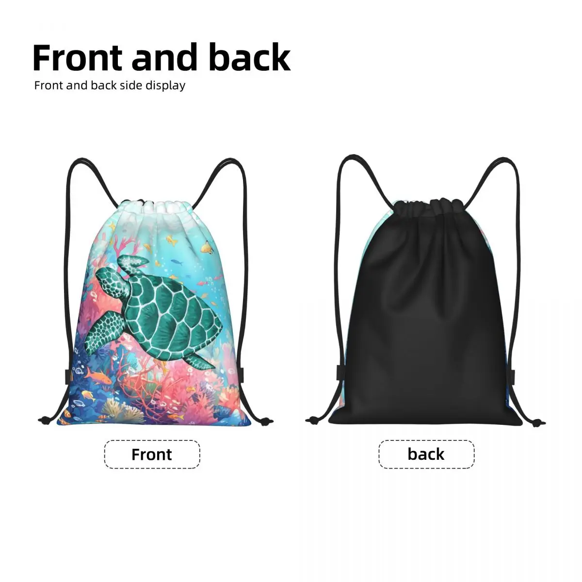 Ocean Sea Turtle Drawstring Bags Women Men Portable Sports Gym Sackpack Shopping Storage Backpacks