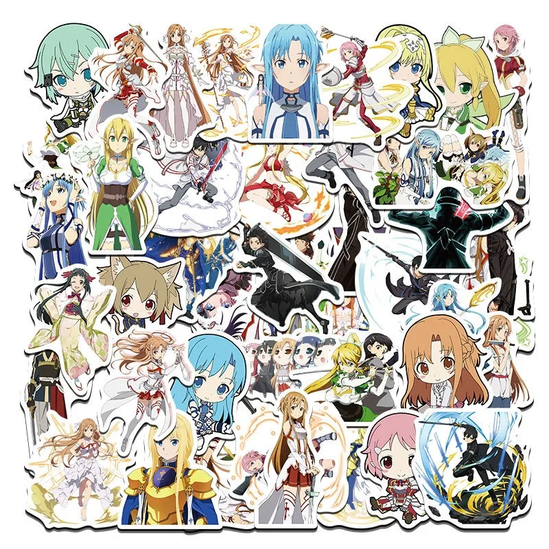 50pcs ‌‌Sword Art Online Anime Sticker Luggage Water Cup Stationery Mobile Phone Car Scooter Laptop Refrigerator Decoration