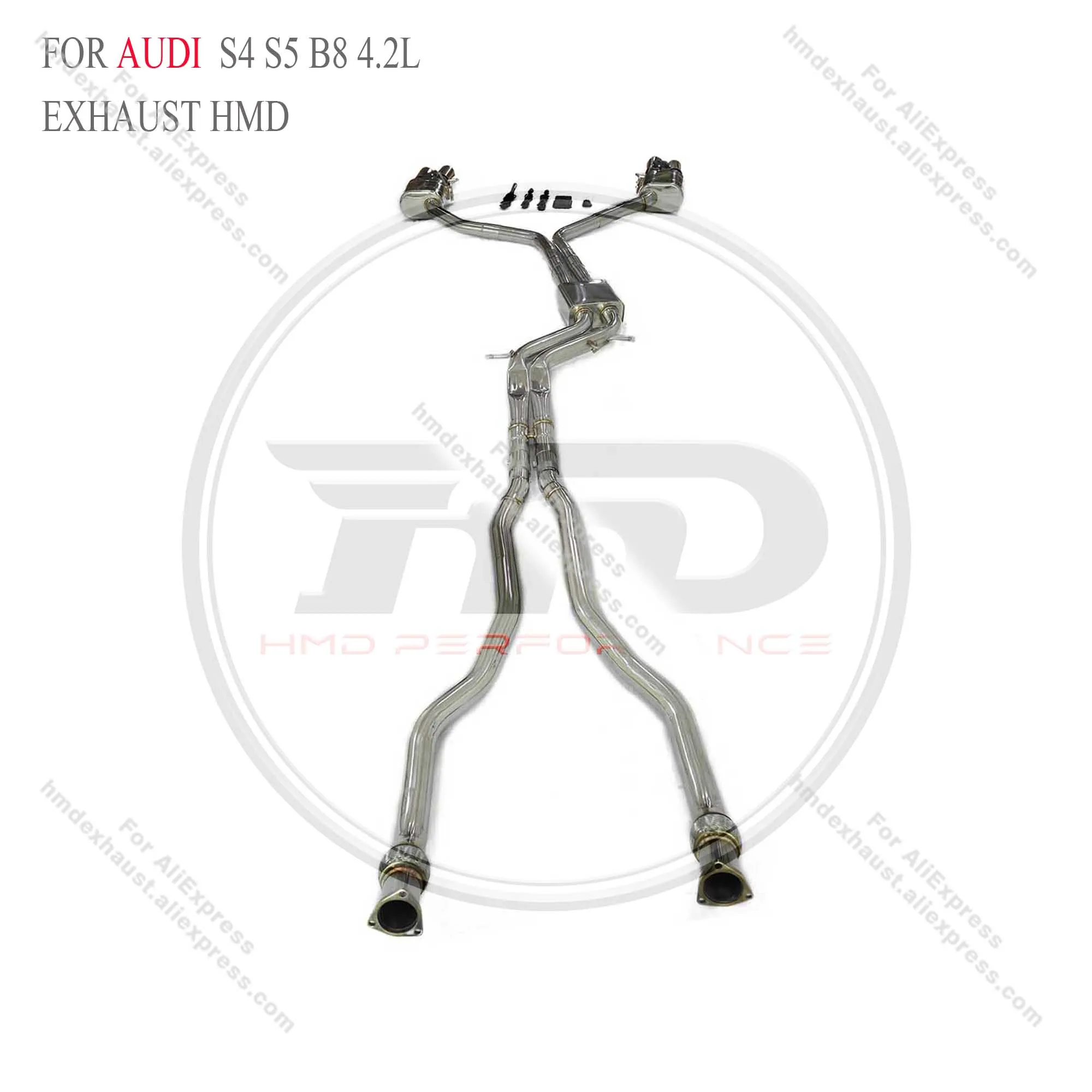 HMD Exhaust System Stainless Steel Performance Catback Resonant tube for AUDI S4 S5 B8 4.2L Muffler With Valve