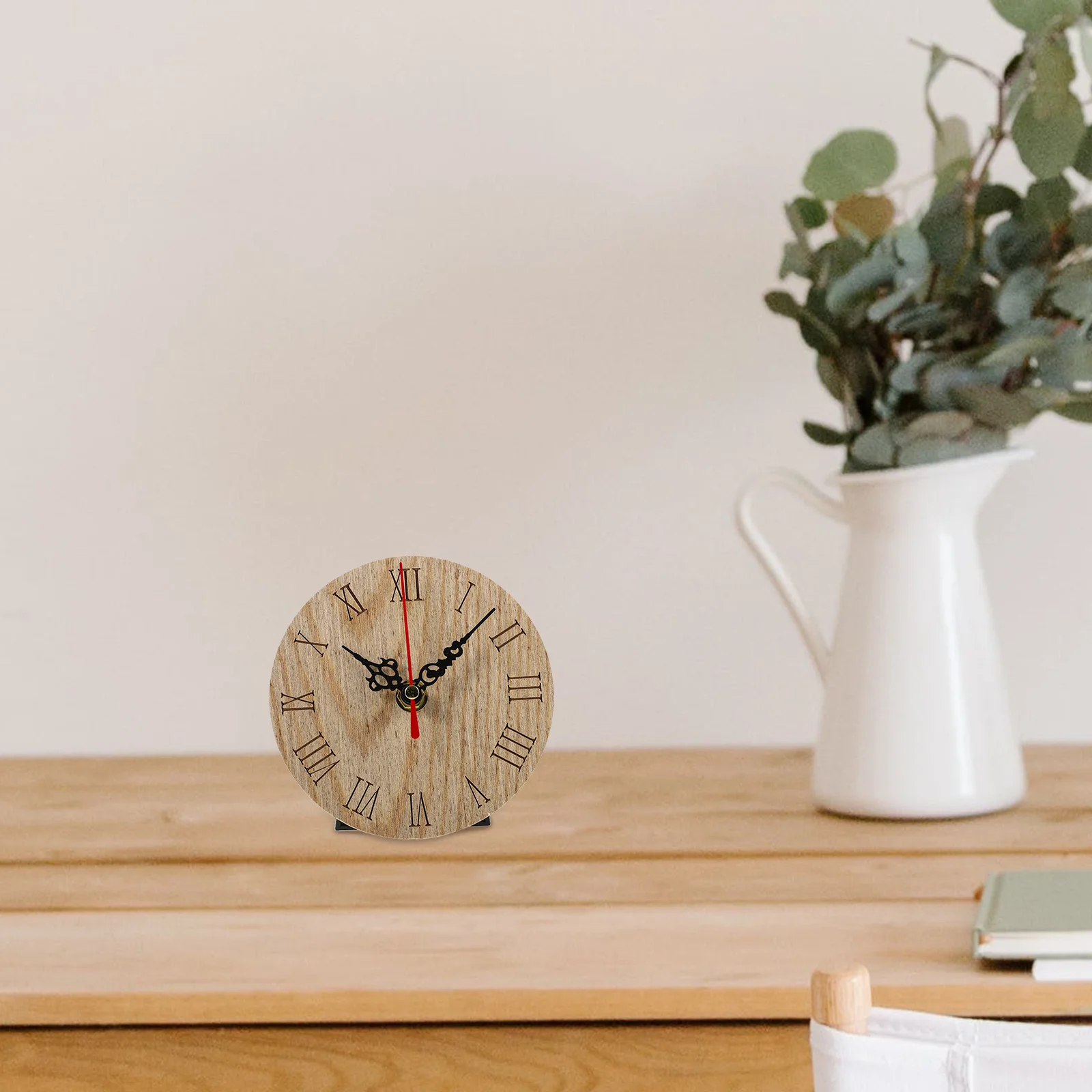 

Silent Non Ticking Wall Clock Retro Wooden Round Shape Home Decor Practical Hanging Clock for Bedroom Living Room