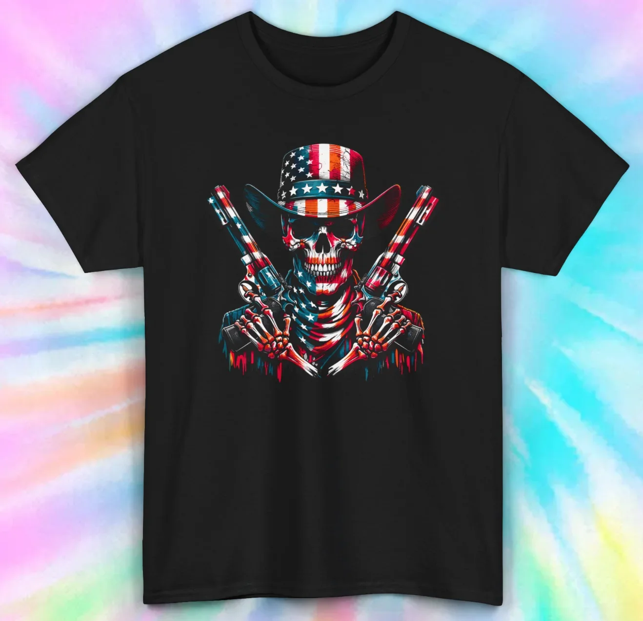 Skull with American Hat T-Shirt | Patriotic Guns Art | Bold Statement | S-5XL