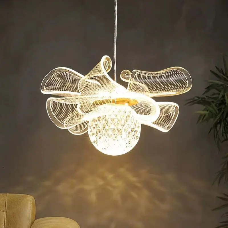 

Light luxury internet celebrity bedside chandelier Nordic creative art lotus leaf atmosphere bedroom long line small chandelier