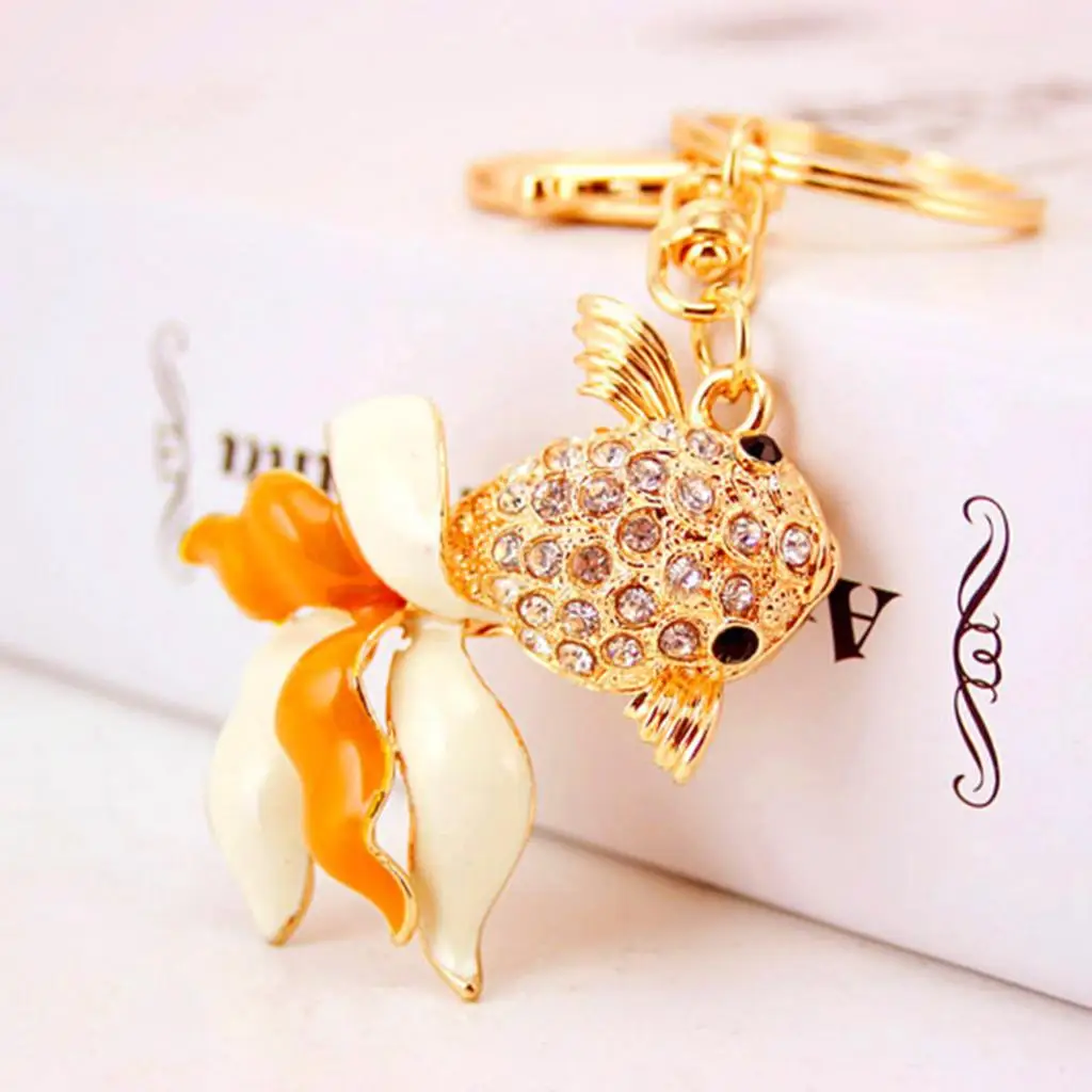 Goldfish Keychain Charm Rhinestone Metal Fish Keyring Pendant for Handbag Backpack Gift