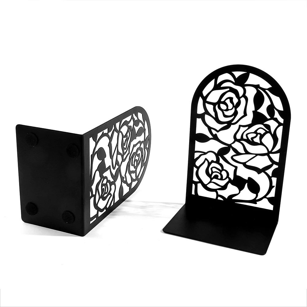 Sujetalibros Vintage Courtly Fashion Black Rose Flower para estante, Decro soporte de almacenamiento de libros, tapón de libros de Metal para mujer