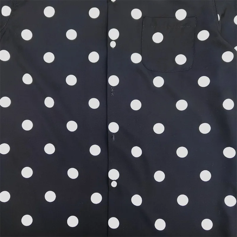 High Street Japanese Grey Black WACKO MARIA DOTS OPEN COLLAR Mens Womens Polka Dot Glass Ball Hawaiian Long Sleeve Shirt