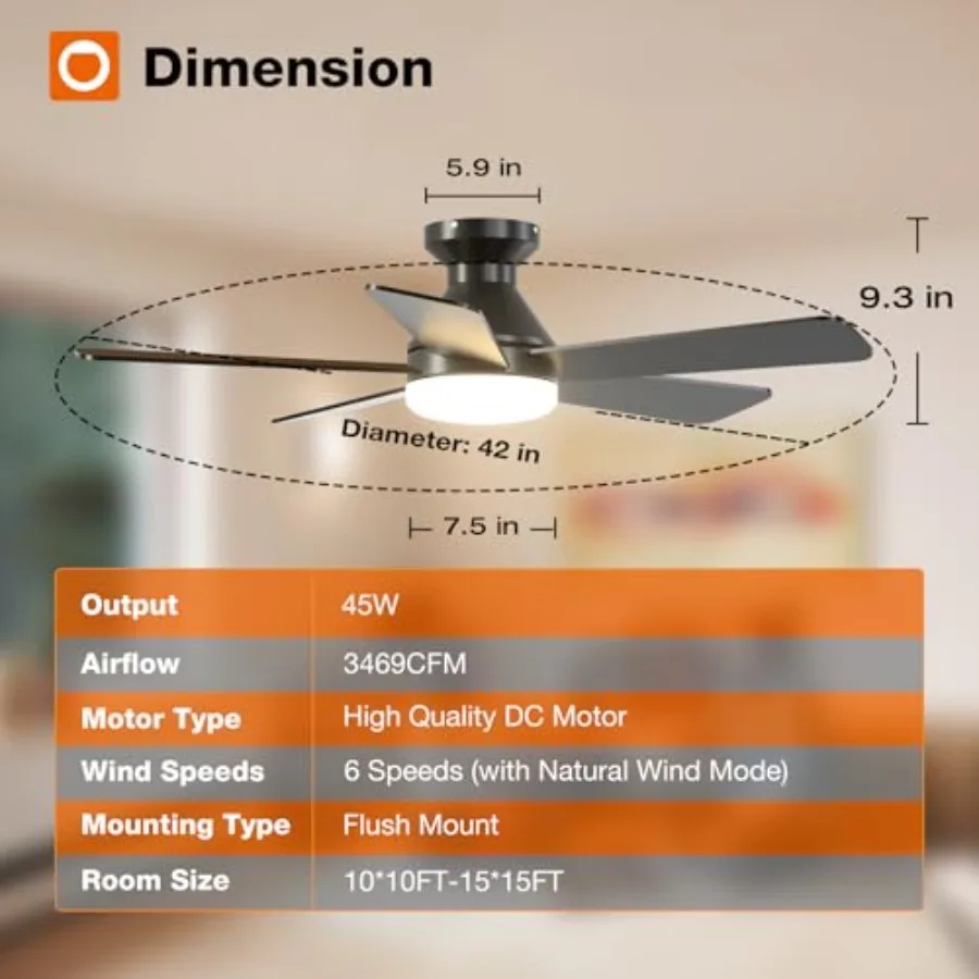 Ceilg Fans with Lights, Low Profile Ceiling Fan with Light and Remote Control, Flush Mount, Reversible, 3CCT, Dimmable, Quiet,