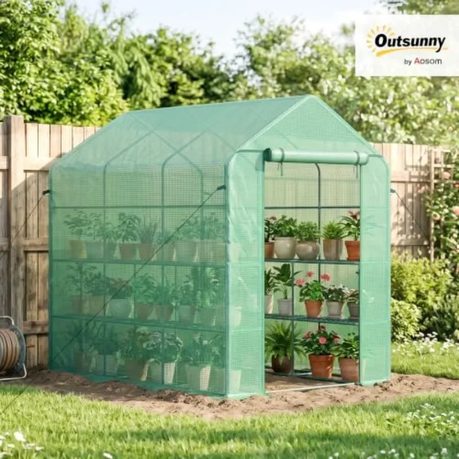 7' X 5' X 6' Walk-in Greenhouse for Outdoors with Mesh Door Green