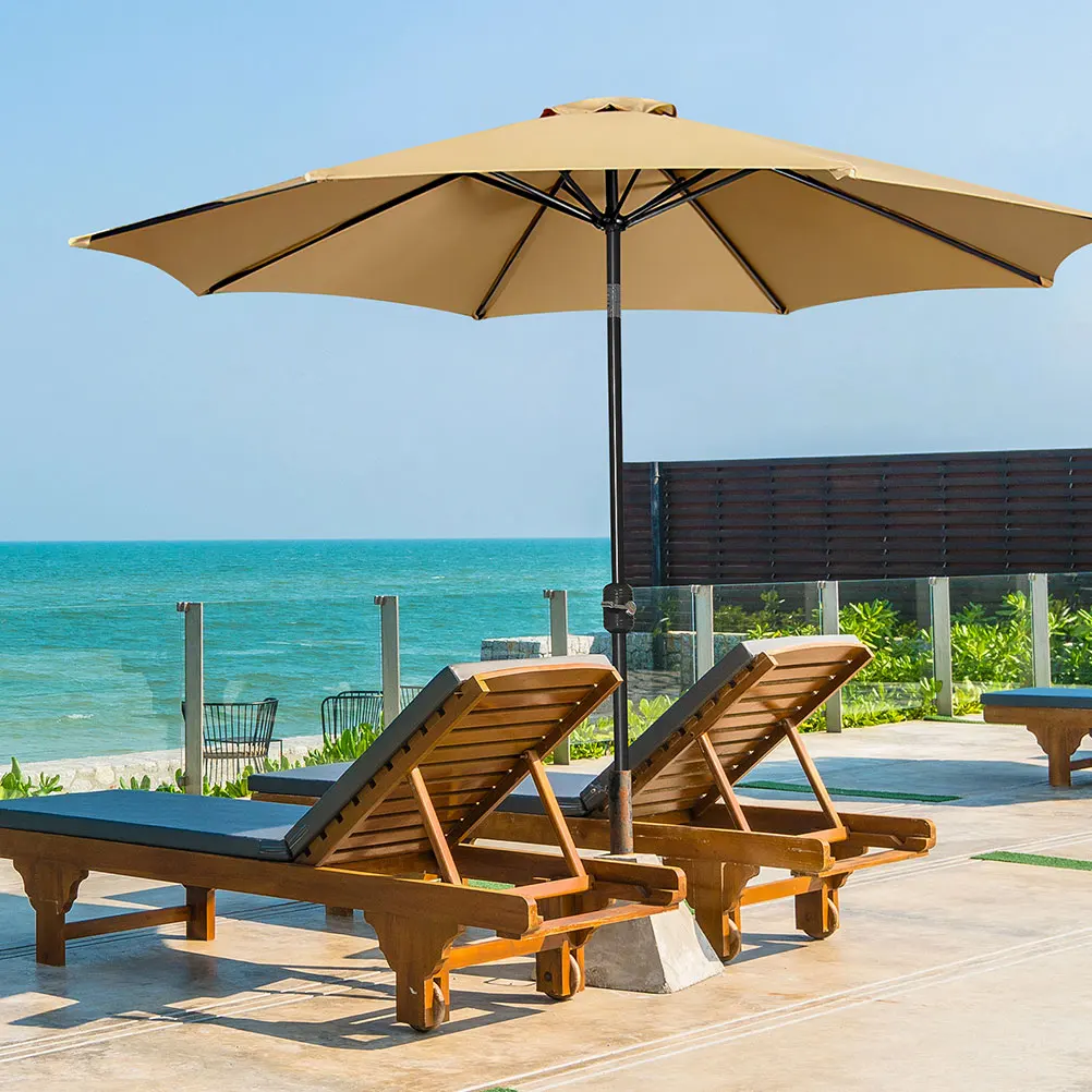 

2.3m Khaki Replacement Umbrella Canopy Outdoor Sunshade for Patio Yard Beach 8 Rib Parasol Cover Fabric Accessory