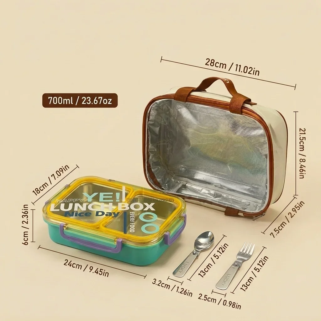 Magnetronbestendige bento box van 304 roestvrij staal, met 2 of 3 compartimenten, draagbare, lekvrije lunchbox voor kinderen, studenten en school.